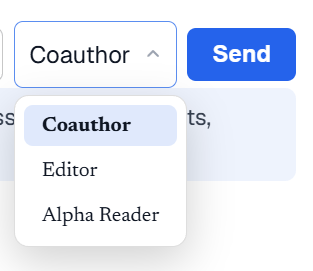 The role menu open, showing Coauthor, Editor and Alpha Reader.